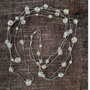 Anthropologie Lucite Clear Beaded Double Stranded Necklace 22”